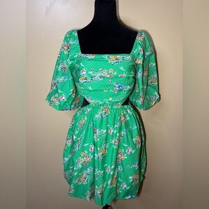A New Day Green Floral Mini Bubble Dress